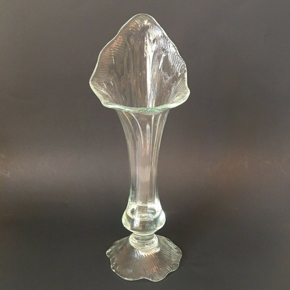Calla Lily Vase Hand Blown Swung Glass Style Pale Green Tint 13" Vintage - Picture 2 of 12